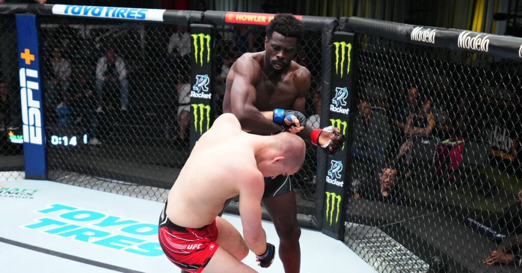 Martial Arts Clique MartialArtsClique UFC Vegas 55 video Chidi Njokuani demolishes Dusko Todorovic with devastating standing elbow strike UFC Vegas 55 video: Chidi Njokuani demolishes Dusko Todorovic with devastating standing elbow strike