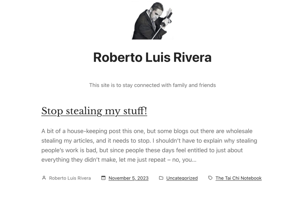 Martial Arts Clique screenshot 2023 11 05 at 09.59.05 “About matrial arts” [sic] and “Robert Luis Rivera” stealing again